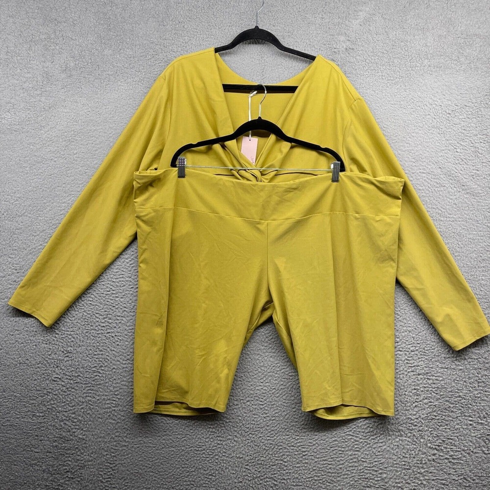 Alpine Butterfly Womens Set Green Crop Top Long Sleeve Shorts Elastic Size 6X
